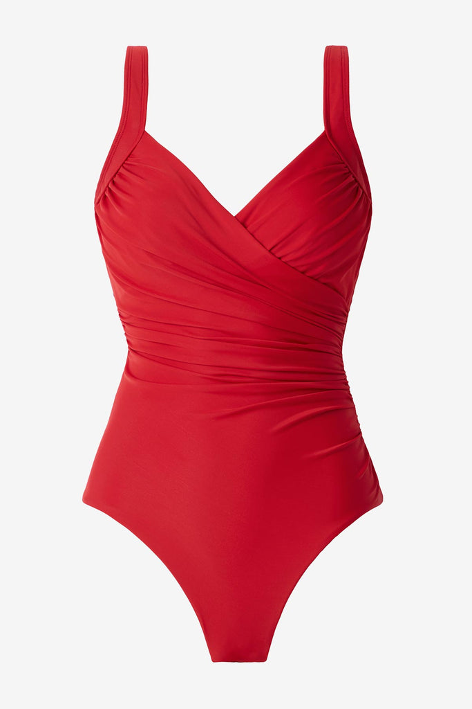 Cayenne red one-piece swimsuit with wrap detail