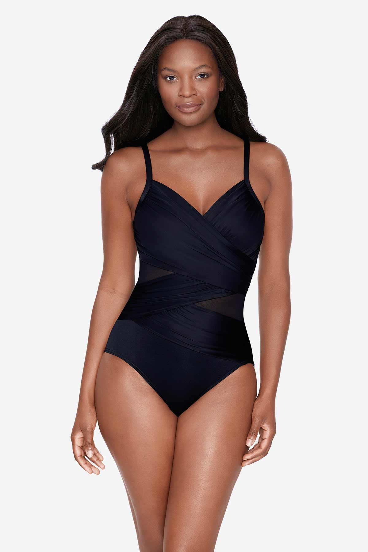 Miraclesuit Swimwear Solid Mystify Tummy Control One Piece 6513065 Black  Womens Swimwear