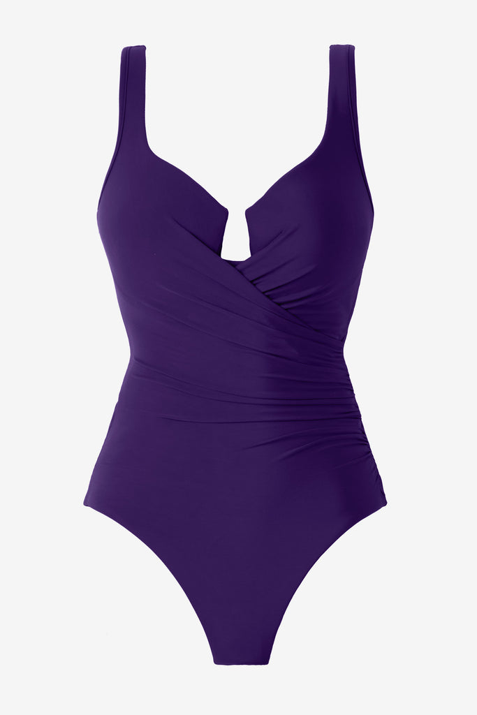 Mulberry purple one-piece swimsuit with a sweetheart neckline