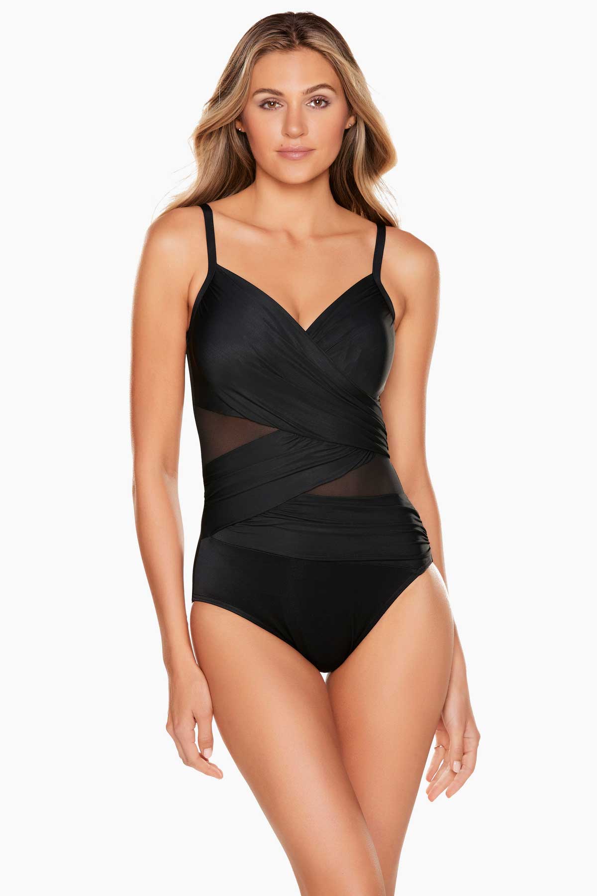 Womens One Piece Thong Swimsuit in Mystique Black-Black