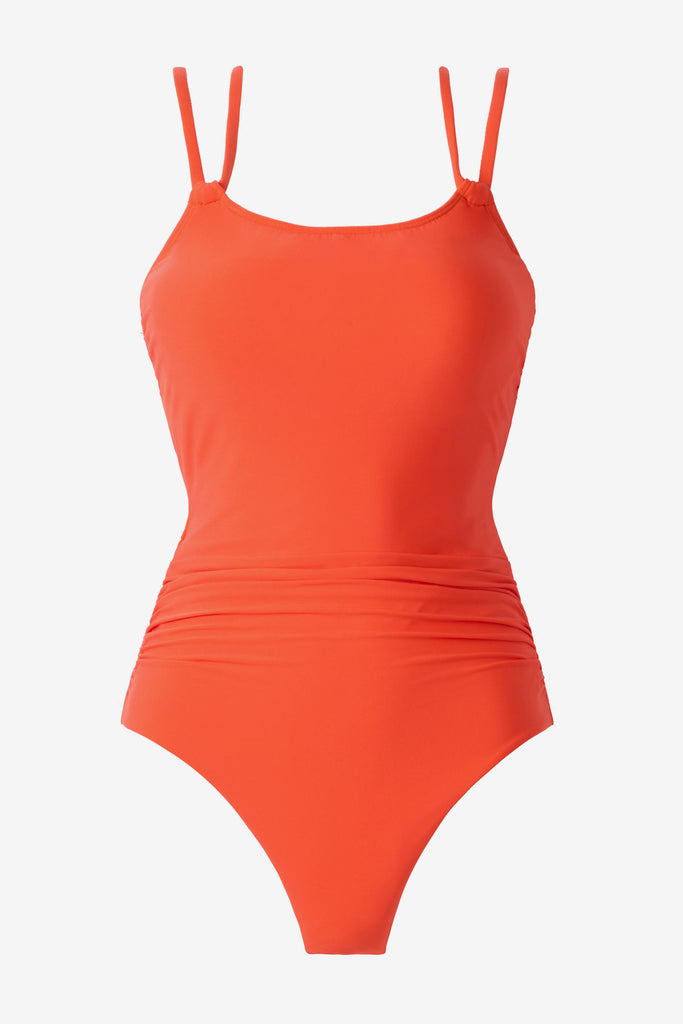 Blaze orange one-piece swimsuit with double straps