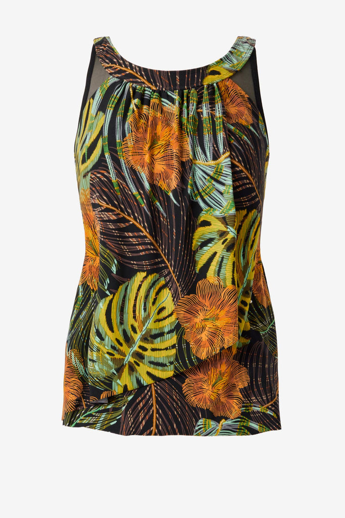 Multicolored palm leaf printed tankini top