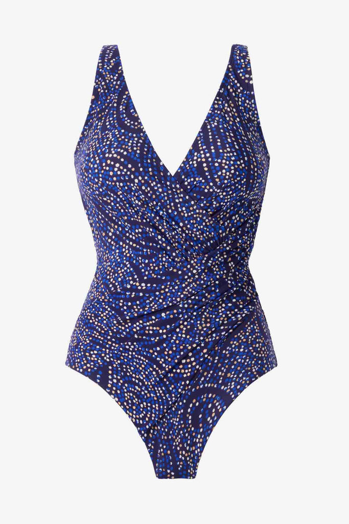 One-piece multicolor swimsuit with abstract dots