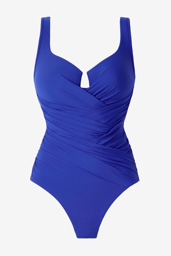 Delphine blue one-piece swimsuit with a sweetheart neckline