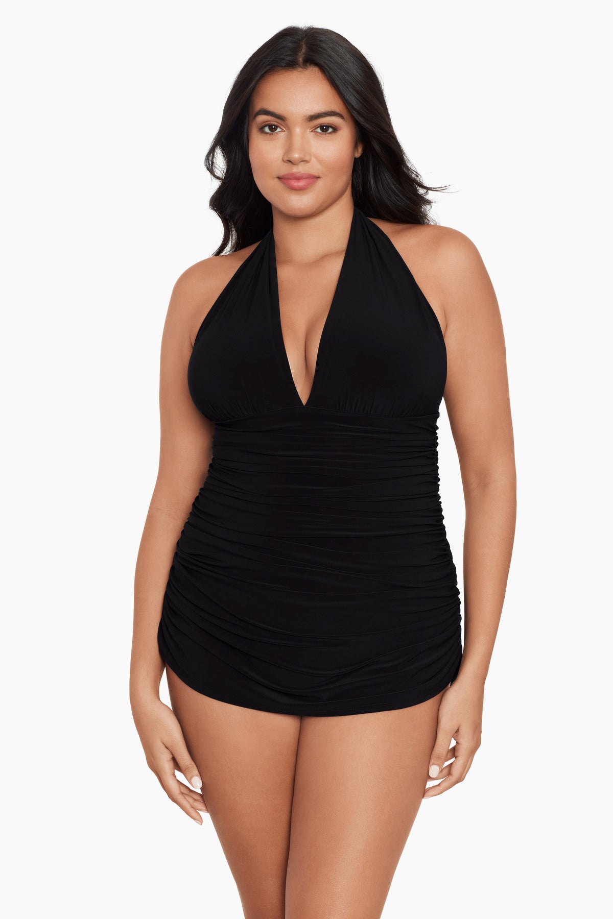 Buy Black Halterneck Tummy Control Skirted Swim Dress from Next Spain