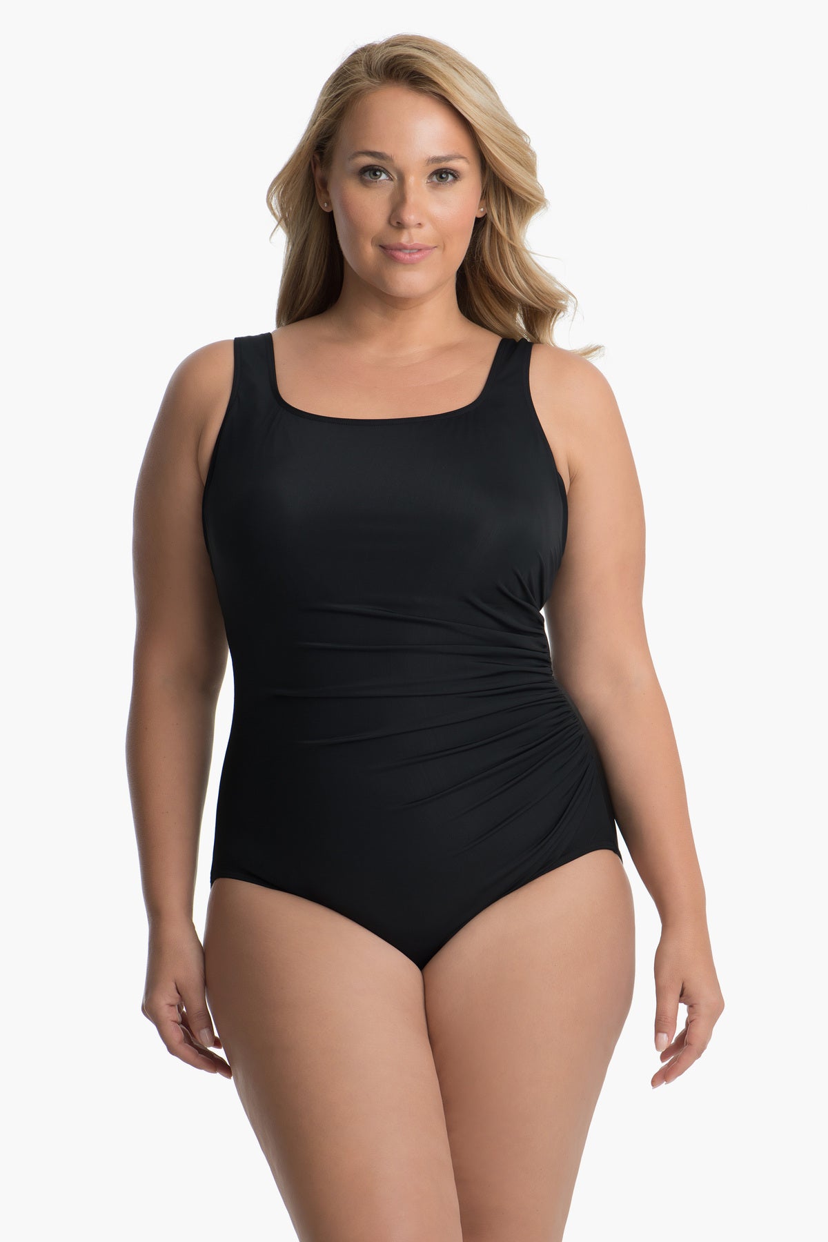 Miraclesuit Women's Plus Size Swimwear Solid Sanibel Underwire Bra One  Piece Swimsuit, Black, 16W at  Women's Clothing store
